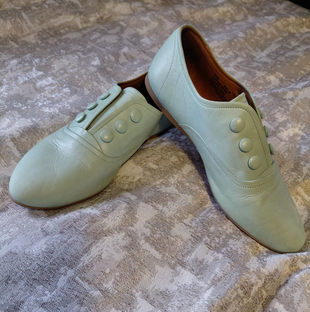 Mint Green Womems Leather Shoes